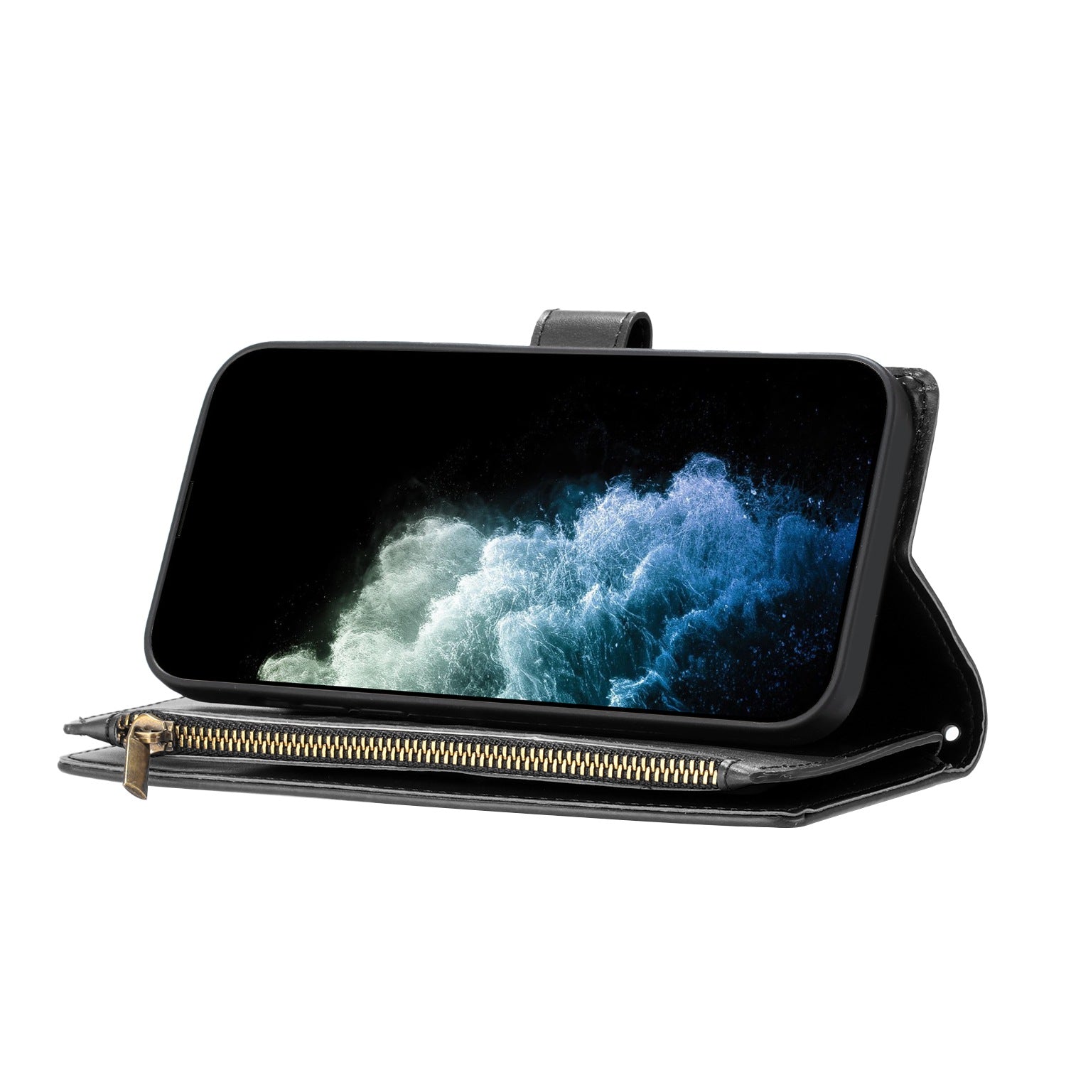 For Xiaomi Poco M8 Pro 5G / Xiaomi Redmi Note 15 Pro+ 5G (Global) Leather Case Zipper Wallet Stand Shockproof Phone Cover with Wrist Strap - Black