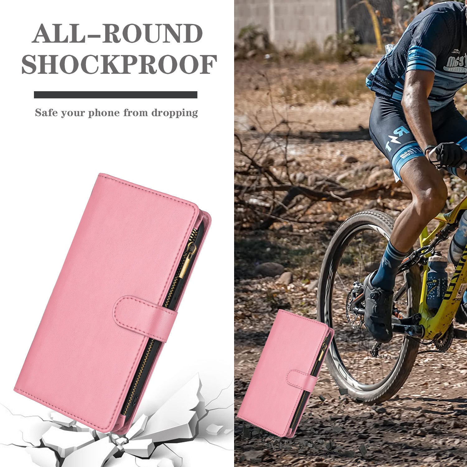 For Xiaomi Redmi Note 15 Pro 5G (Global) Leather Case Zipper Wallet Stand Shockproof Phone Cover with Wrist Strap - Pink