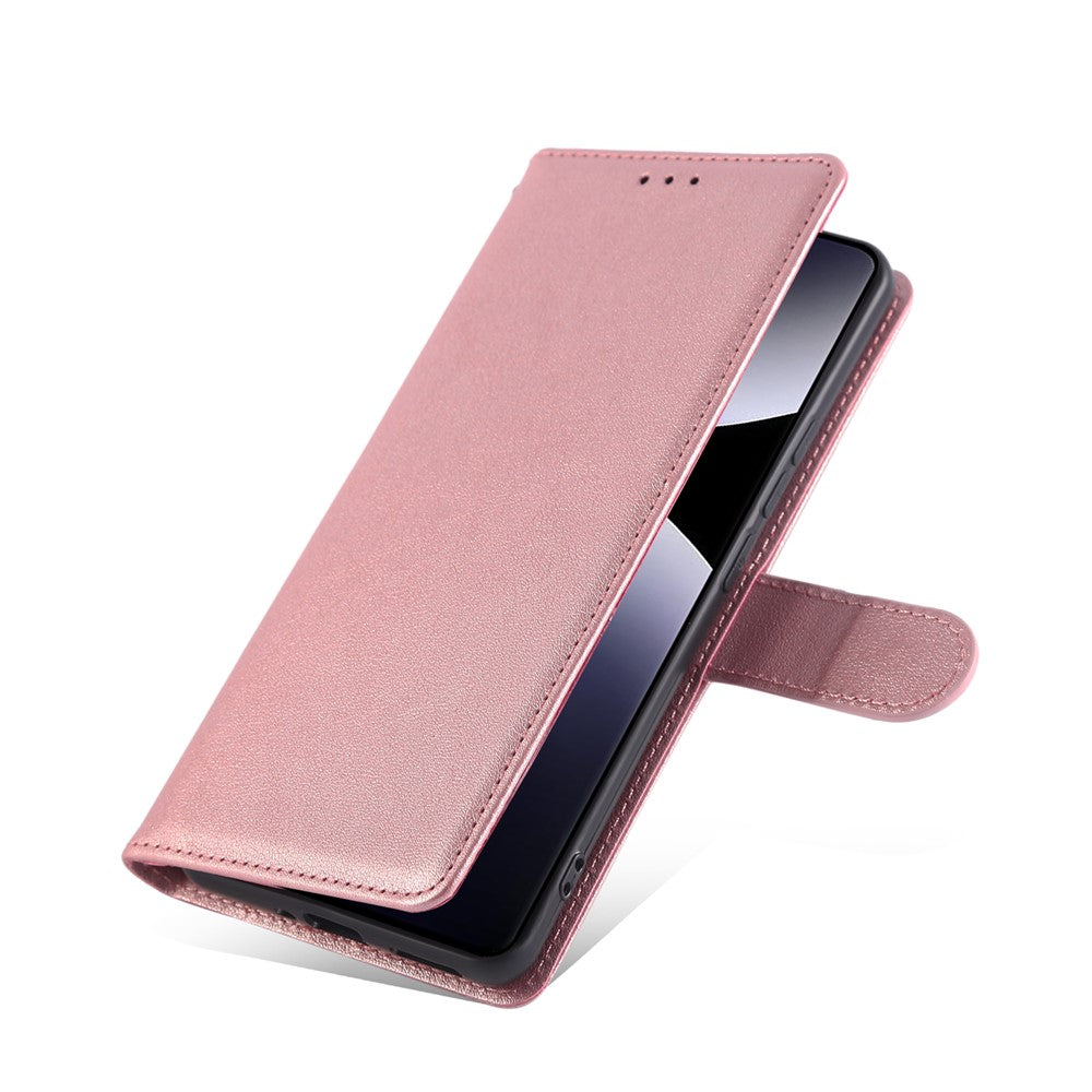 For Xiaomi Poco M8 5G / Redmi Note 15 5G (Global) Case PU Leather Wallet Stand Phone Cover with Wrist Strap - Rose Gold