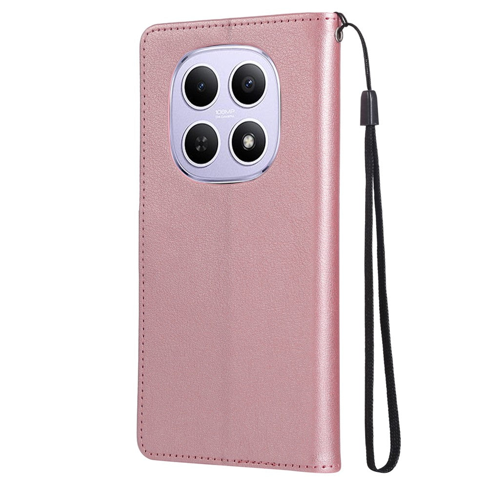 For Xiaomi Poco M8 5G / Redmi Note 15 5G (Global) Case PU Leather Wallet Stand Phone Cover with Wrist Strap - Rose Gold