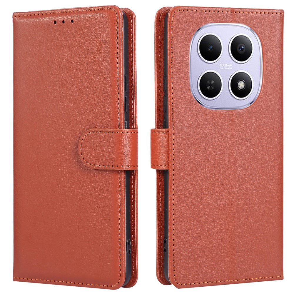 For Xiaomi Poco M8 5G / Redmi Note 15 5G (Global) Case PU Leather Wallet Stand Phone Cover with Wrist Strap - Brown