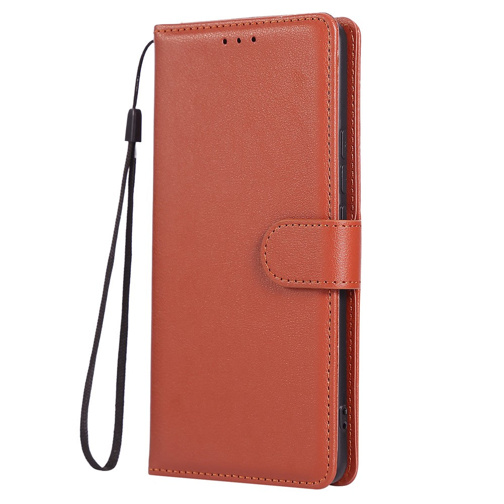 For Xiaomi Poco M8 5G / Redmi Note 15 5G (Global) Case PU Leather Wallet Stand Phone Cover with Wrist Strap - Brown
