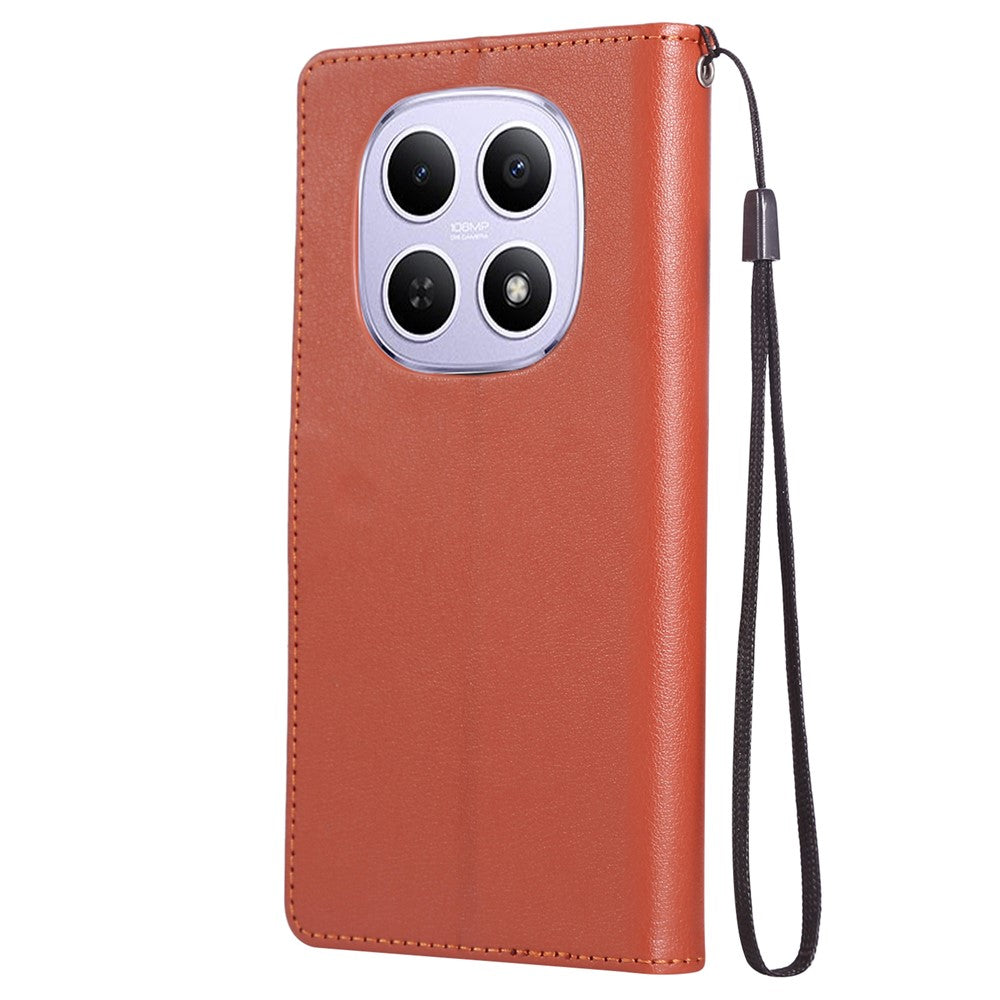 For Xiaomi Poco M8 5G / Redmi Note 15 5G (Global) Case PU Leather Wallet Stand Phone Cover with Wrist Strap - Brown