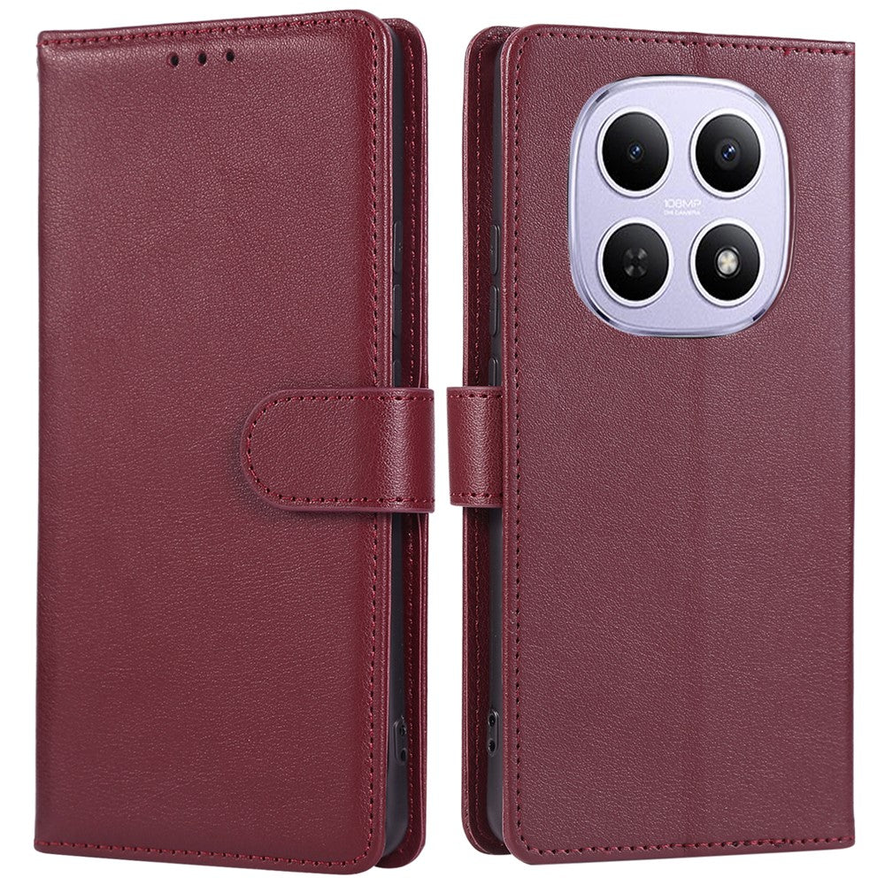 For Xiaomi Poco M8 5G / Redmi Note 15 5G (Global) Case PU Leather Wallet Stand Phone Cover with Wrist Strap - Wine Red