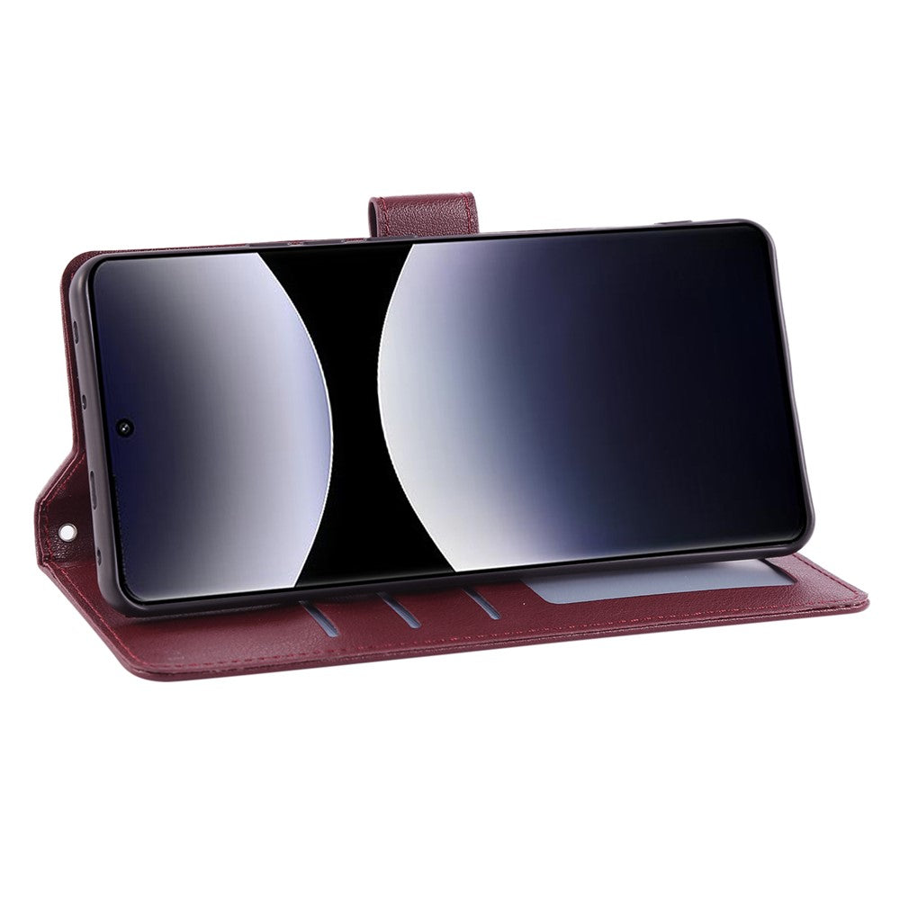 For Xiaomi Poco M8 5G / Redmi Note 15 5G (Global) Case PU Leather Wallet Stand Phone Cover with Wrist Strap - Wine Red