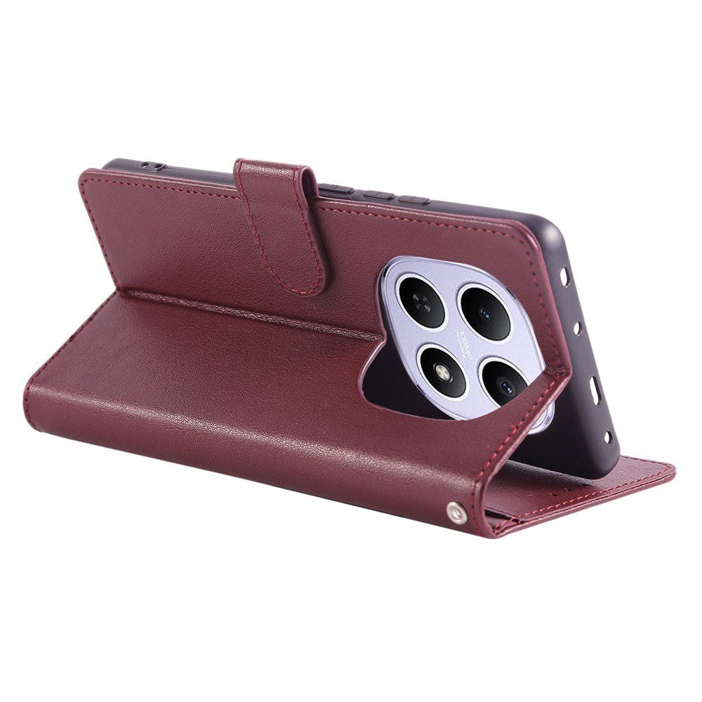 For Xiaomi Poco M8 5G / Redmi Note 15 5G (Global) Case PU Leather Wallet Stand Phone Cover with Wrist Strap - Wine Red