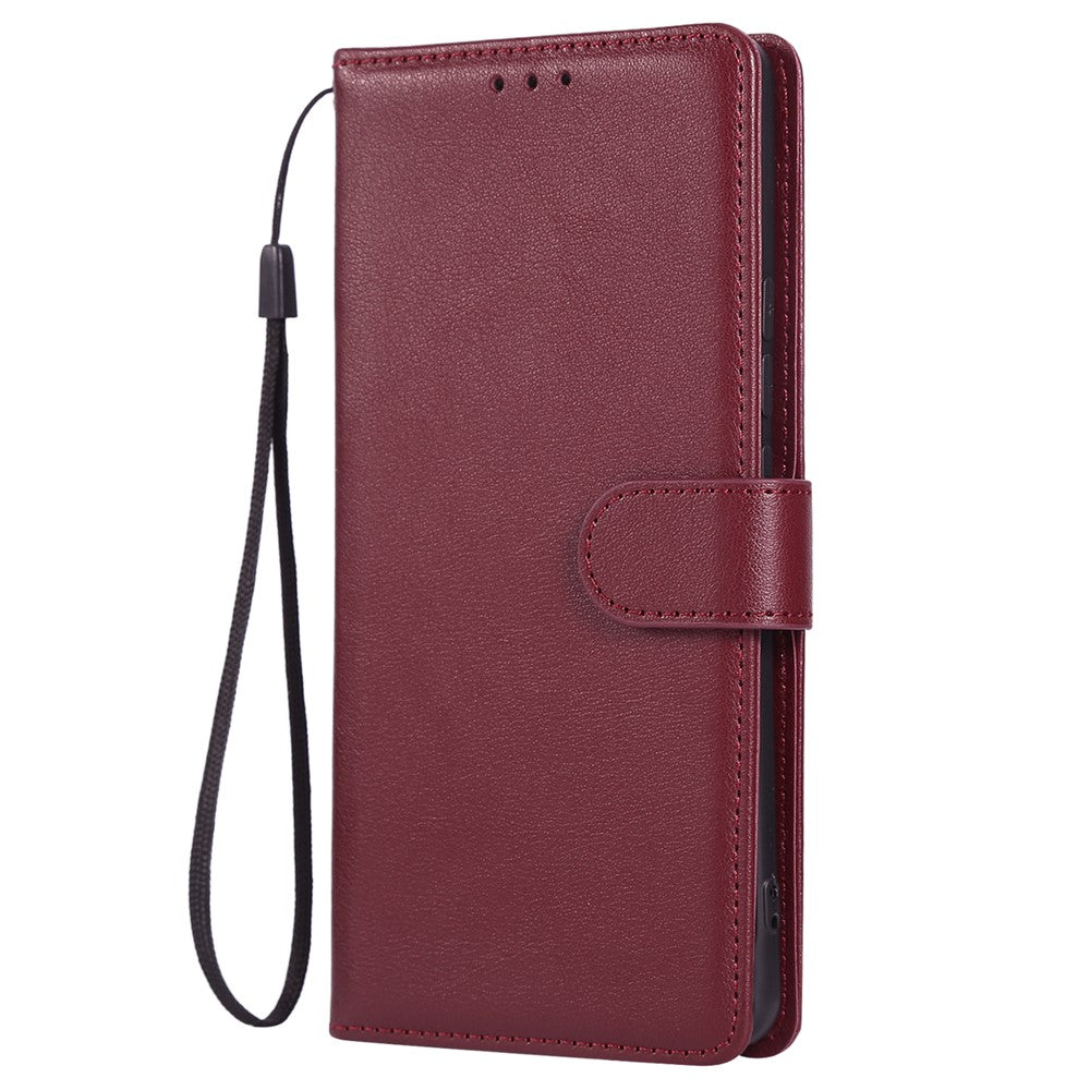 For Xiaomi Poco M8 5G / Redmi Note 15 5G (Global) Case PU Leather Wallet Stand Phone Cover with Wrist Strap - Wine Red