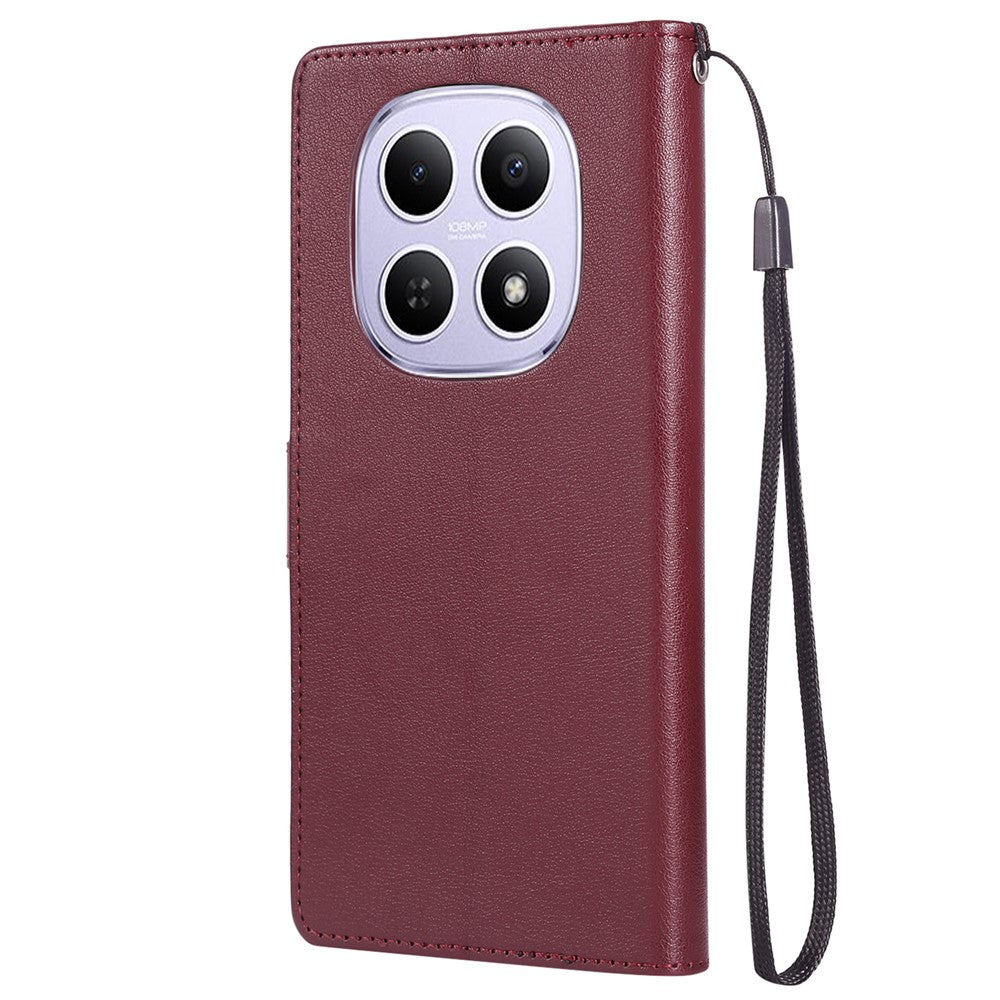 For Xiaomi Poco M8 5G / Redmi Note 15 5G (Global) Case PU Leather Wallet Stand Phone Cover with Wrist Strap - Wine Red