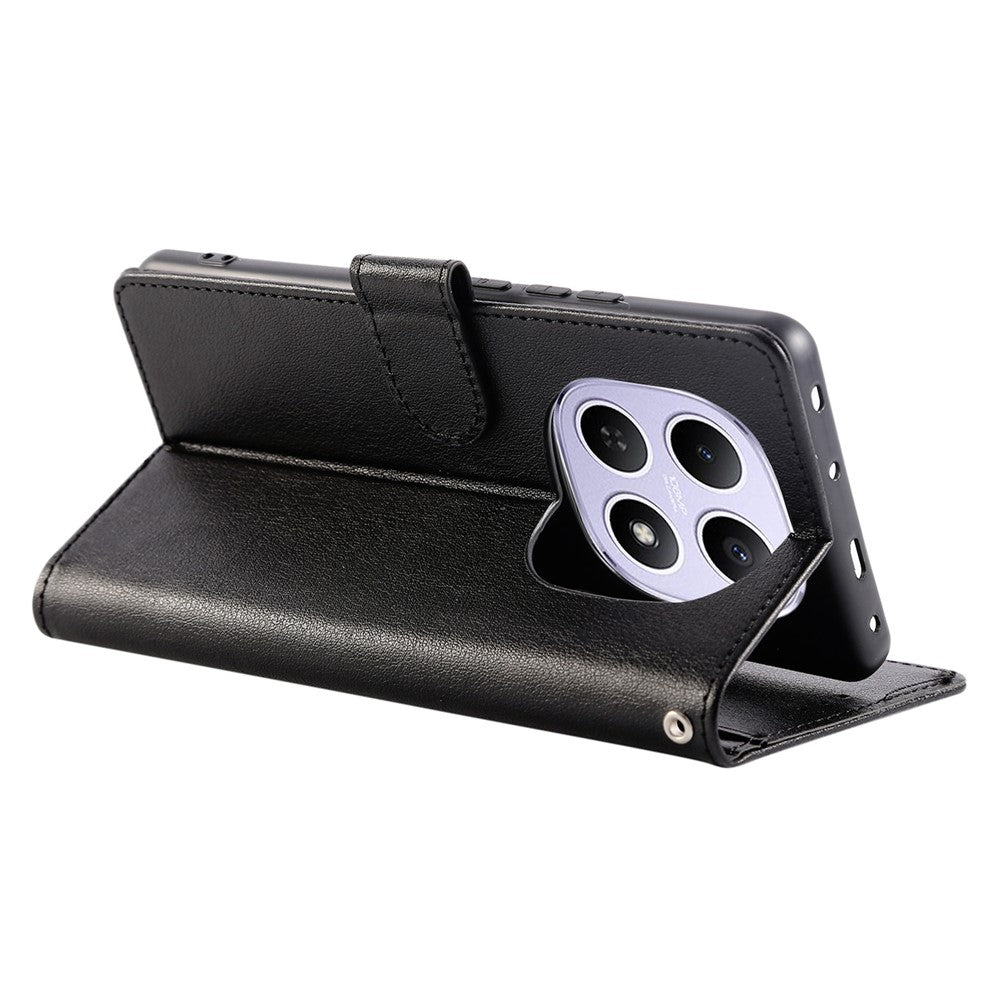 For Xiaomi Poco M8 5G / Redmi Note 15 5G (Global) Case PU Leather Wallet Stand Phone Cover with Wrist Strap - Black