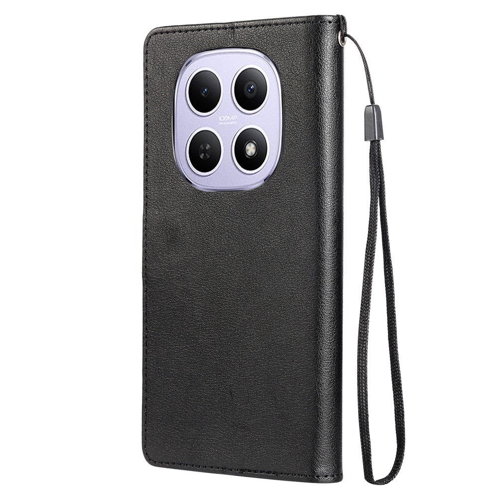 For Xiaomi Poco M8 5G / Redmi Note 15 5G (Global) Case PU Leather Wallet Stand Phone Cover with Wrist Strap - Black