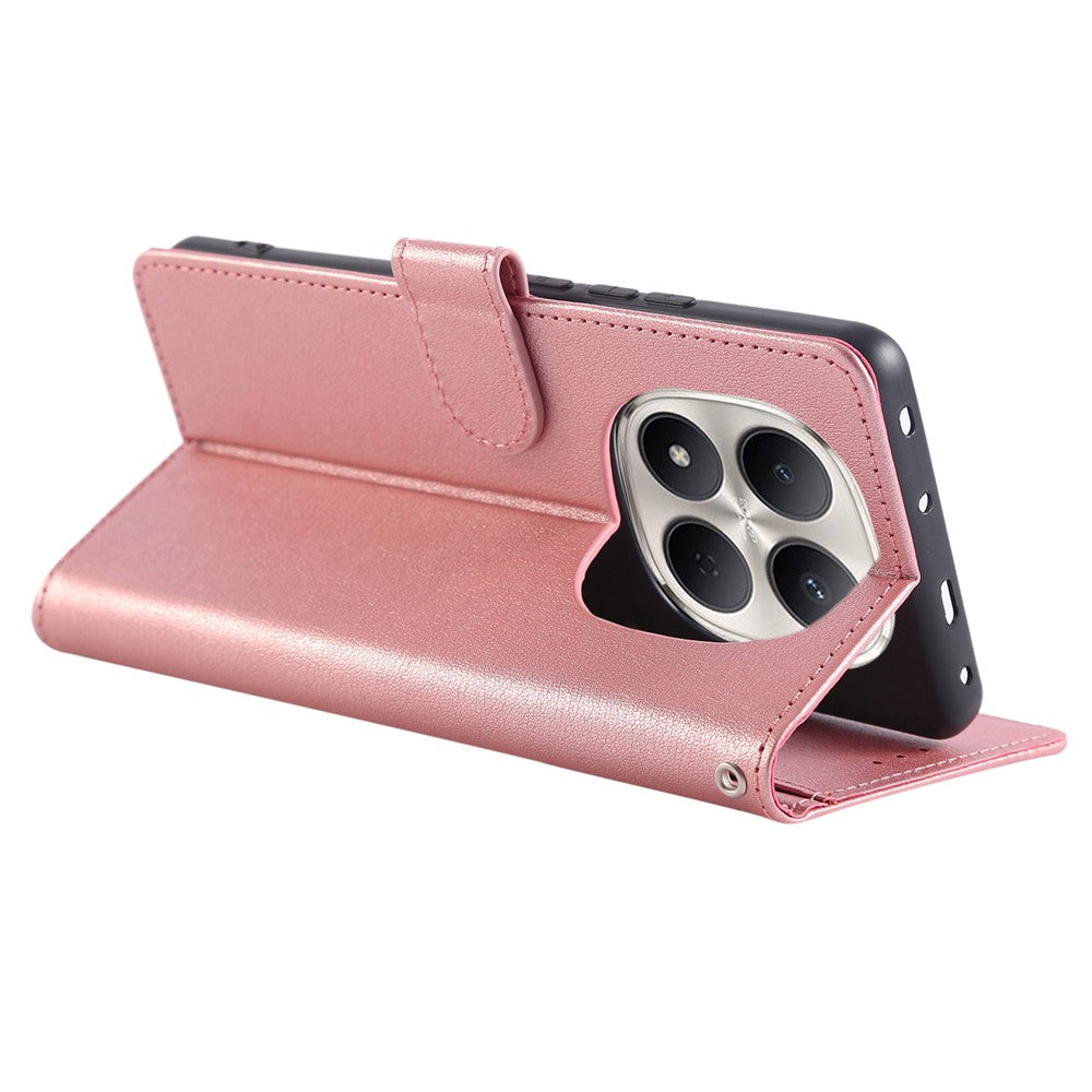 For Xiaomi Redmi Note 15 Pro 5G (Global) Case PU Leather Wallet Stand Phone Cover with Wrist Strap - Rose Gold