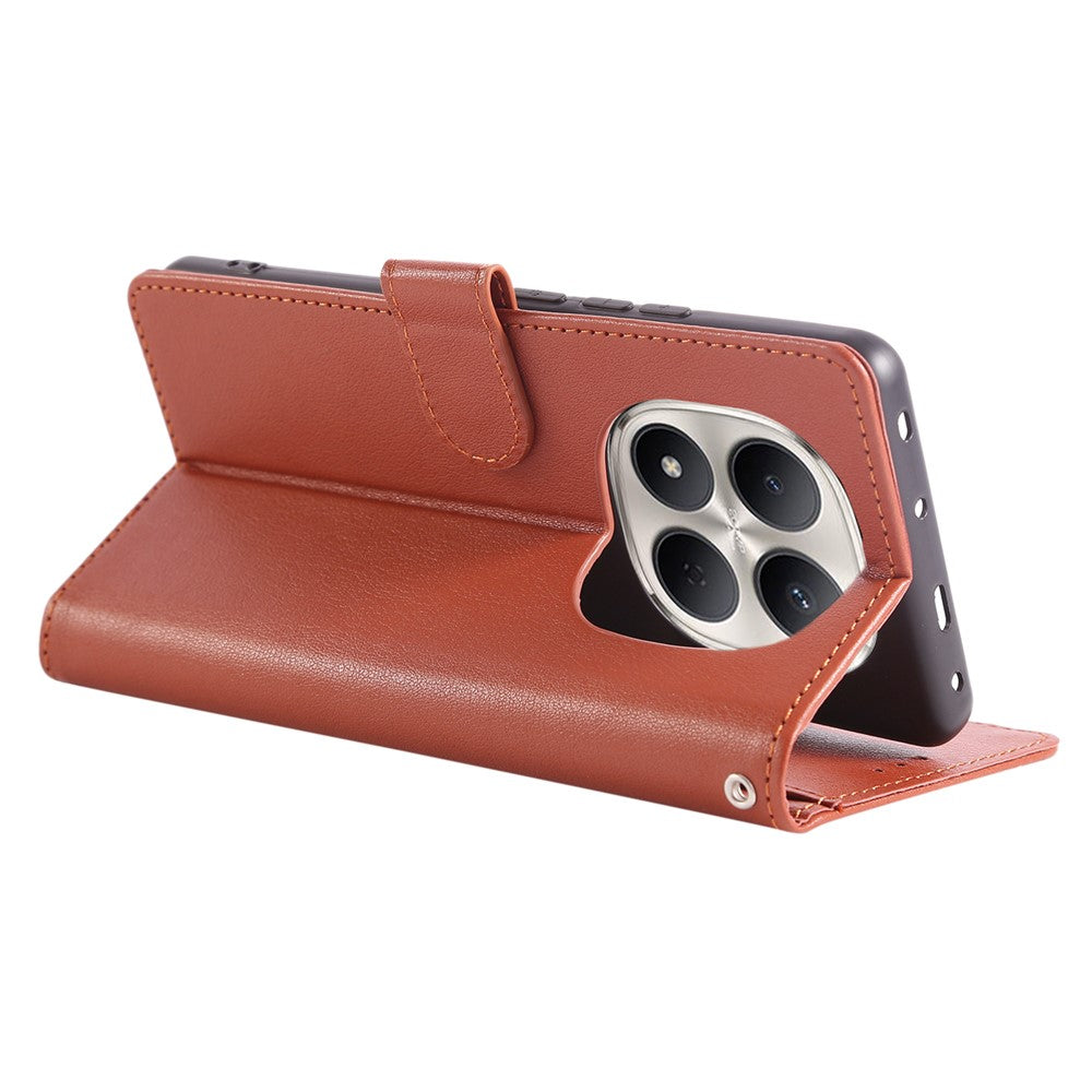 For Xiaomi Redmi Note 15 Pro 5G (Global) Case PU Leather Wallet Stand Phone Cover with Wrist Strap - Brown