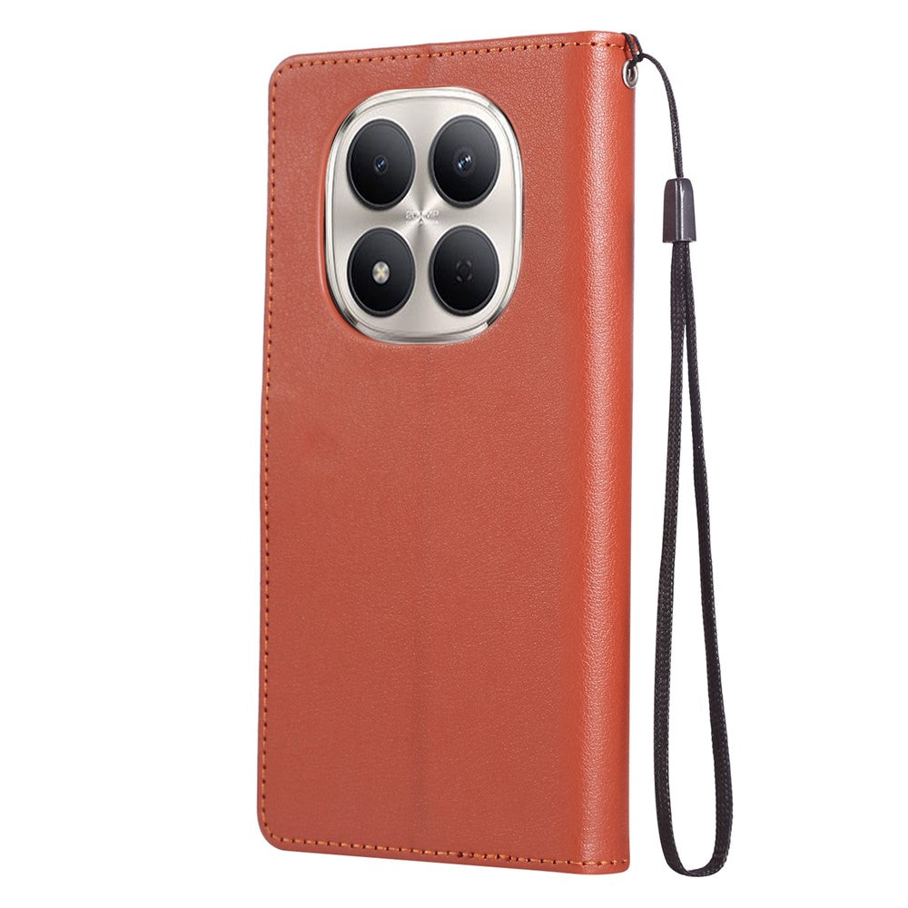 For Xiaomi Redmi Note 15 Pro 5G (Global) Case PU Leather Wallet Stand Phone Cover with Wrist Strap - Brown