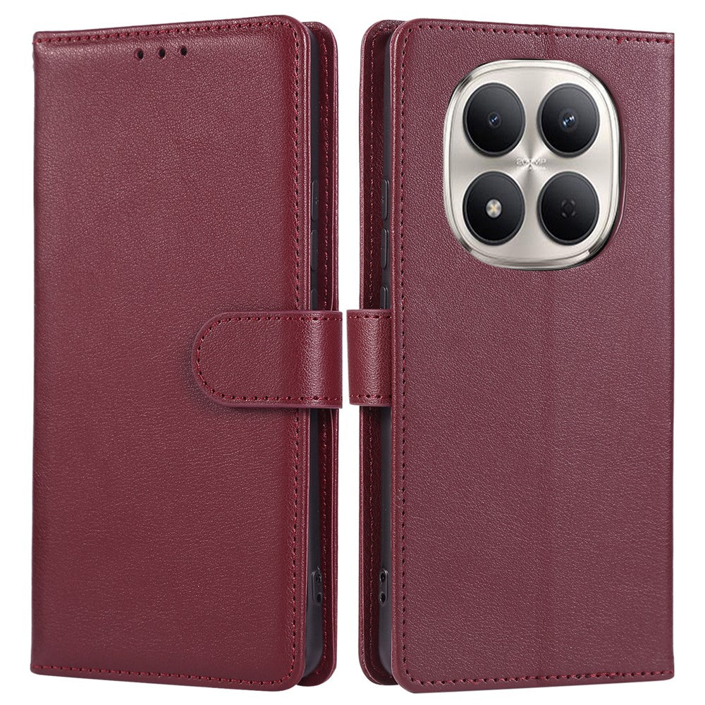 For Xiaomi Redmi Note 15 Pro 5G (Global) Case PU Leather Wallet Stand Phone Cover with Wrist Strap - Wine Red