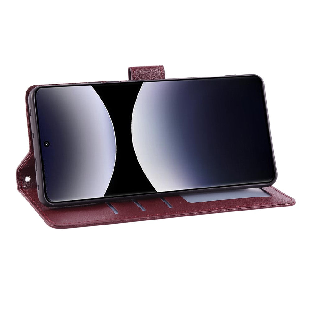 For Xiaomi Redmi Note 15 Pro 5G (Global) Case PU Leather Wallet Stand Phone Cover with Wrist Strap - Wine Red
