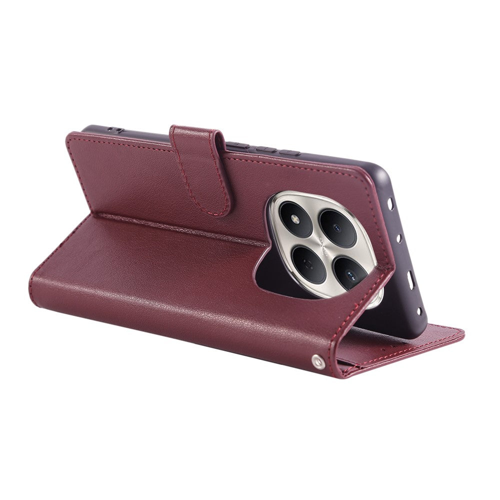 For Xiaomi Redmi Note 15 Pro 5G (Global) Case PU Leather Wallet Stand Phone Cover with Wrist Strap - Wine Red