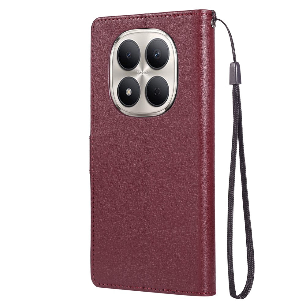 For Xiaomi Redmi Note 15 Pro 5G (Global) Case PU Leather Wallet Stand Phone Cover with Wrist Strap - Wine Red