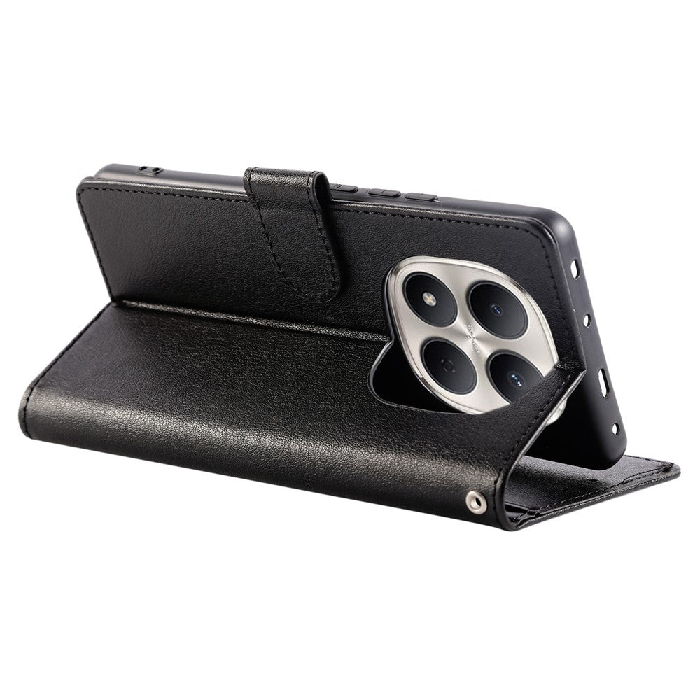 For Xiaomi Redmi Note 15 Pro 5G (Global) Case PU Leather Wallet Stand Phone Cover with Wrist Strap - Black
