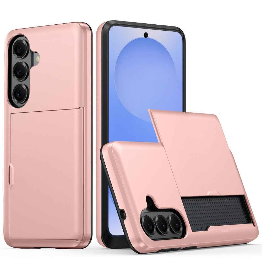 For Samsung Galaxy A57 5G Case with Card Holder TPU + PC Phone Back Cover - Rose Gold