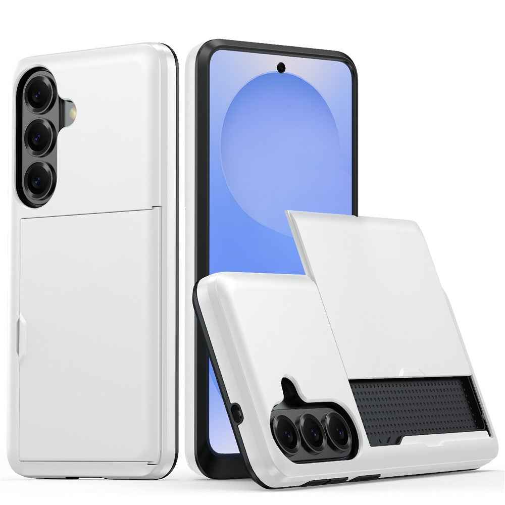 For Samsung Galaxy A57 5G Case with Card Holder TPU + PC Phone Back Cover - White