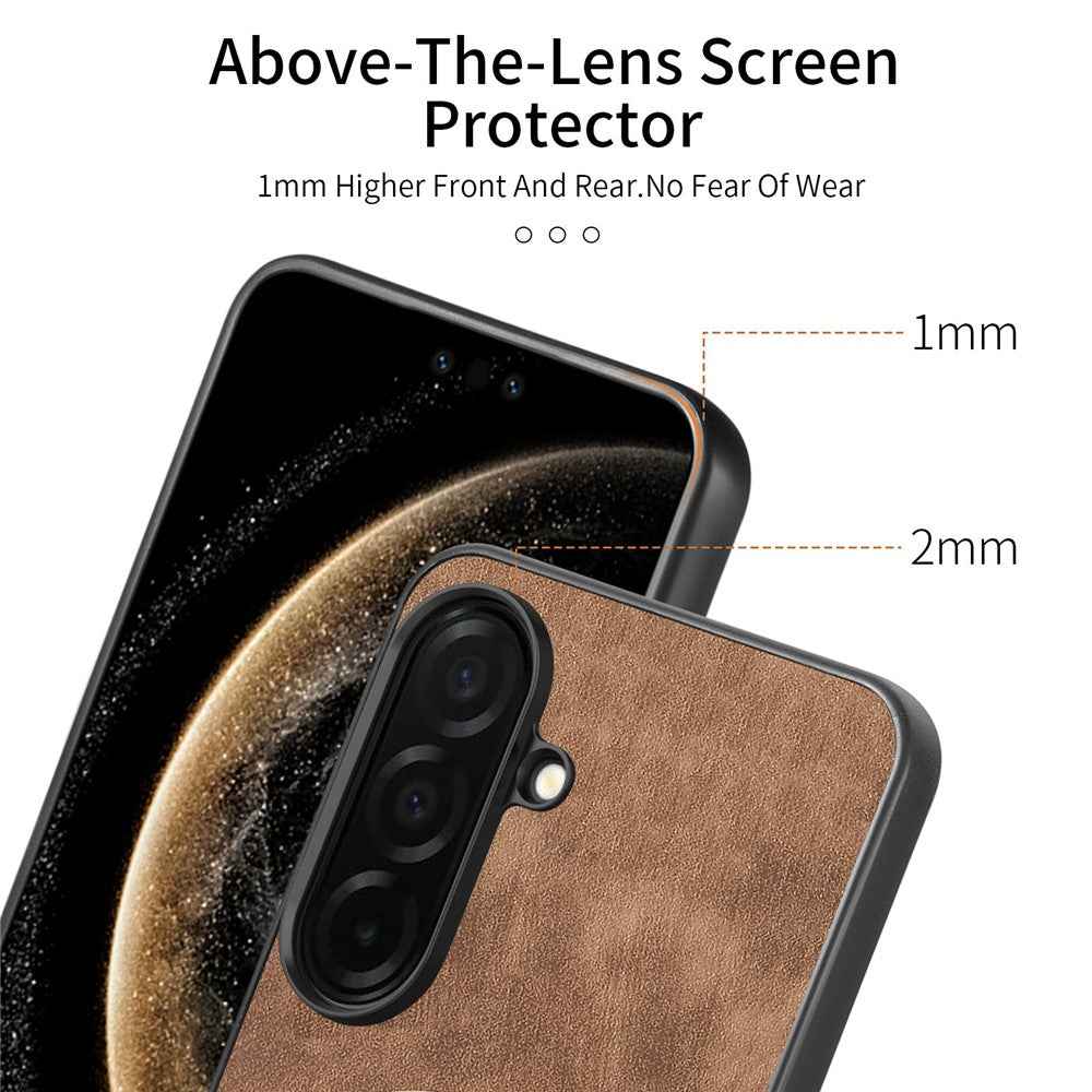 For Samsung Galaxy A57 5G Stress Relief Retro Leather Back Cover Phone Case with Rotating Kickstand - Brown