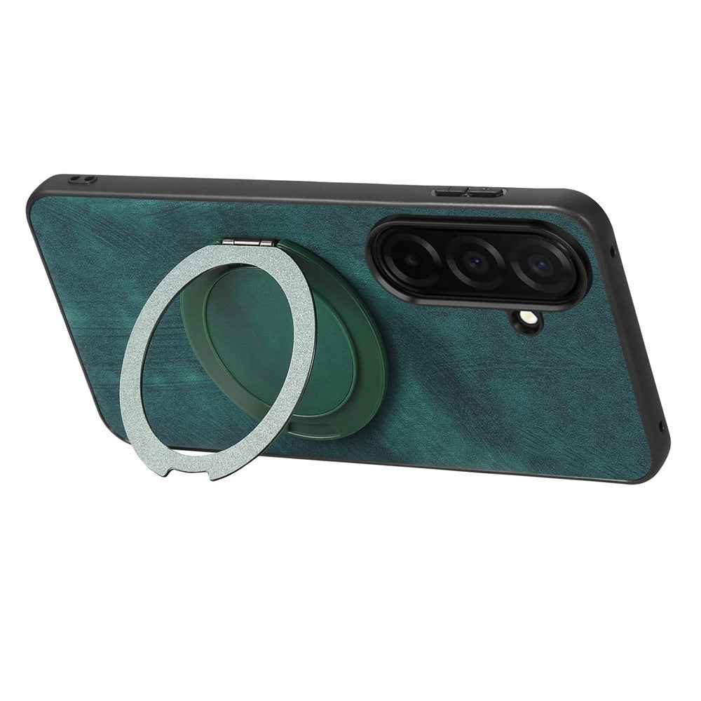 For Samsung Galaxy A57 5G Stress Relief Retro Leather Back Cover Phone Case with Rotating Kickstand - Green