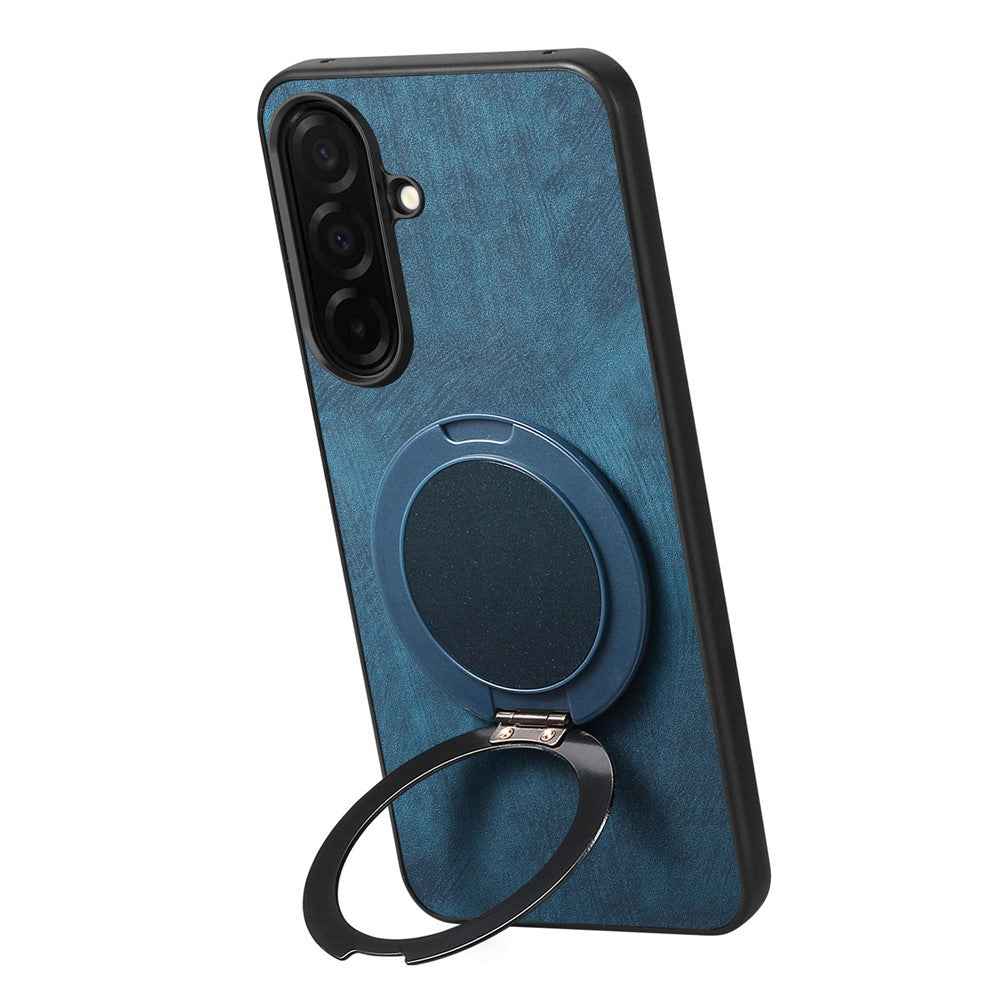 For Samsung Galaxy A57 5G Stress Relief Retro Leather Back Cover Phone Case with Rotating Kickstand - Blue