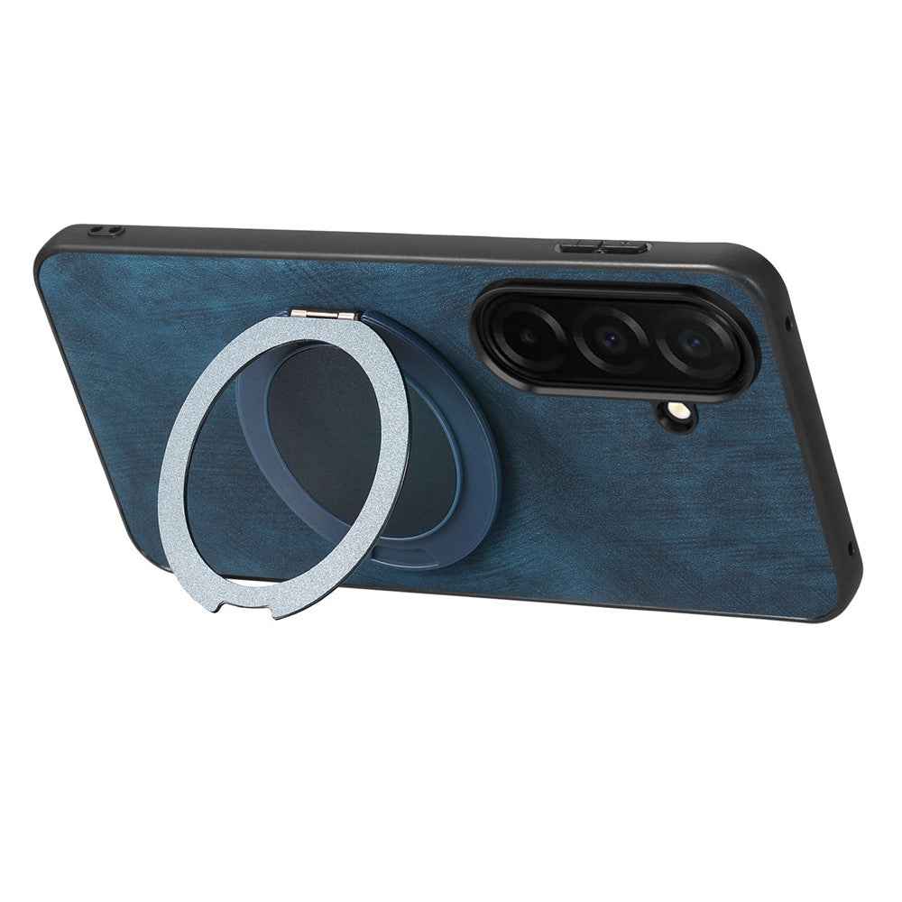 For Samsung Galaxy A57 5G Stress Relief Retro Leather Back Cover Phone Case with Rotating Kickstand - Blue