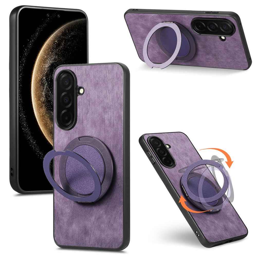 For Samsung Galaxy A57 5G Stress Relief Retro Leather Back Cover Phone Case with Rotating Kickstand - Purple