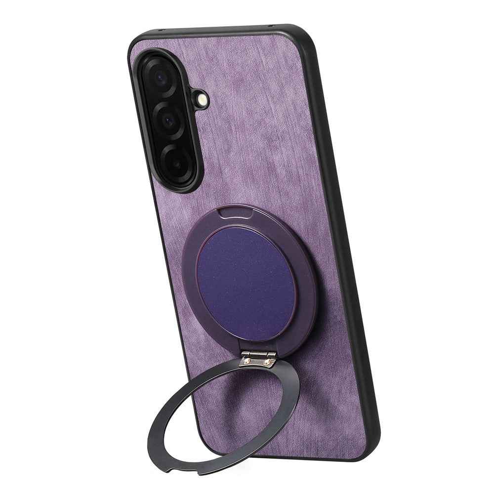 For Samsung Galaxy A57 5G Stress Relief Retro Leather Back Cover Phone Case with Rotating Kickstand - Purple