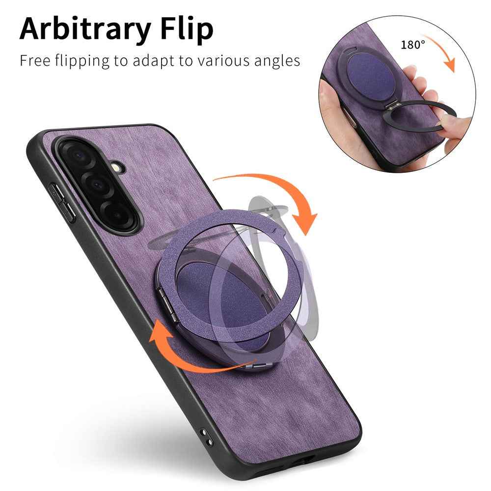 For Samsung Galaxy A57 5G Stress Relief Retro Leather Back Cover Phone Case with Rotating Kickstand - Purple