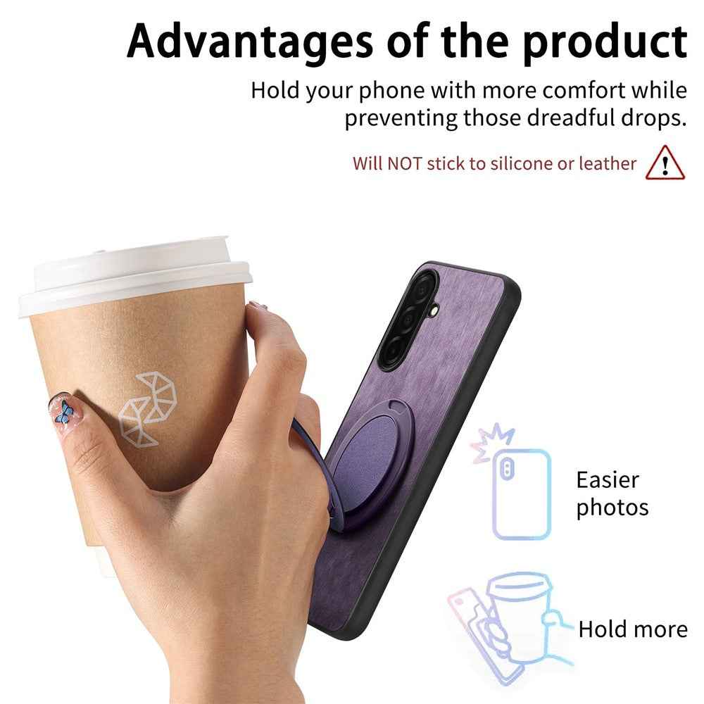 For Samsung Galaxy A57 5G Stress Relief Retro Leather Back Cover Phone Case with Rotating Kickstand - Purple