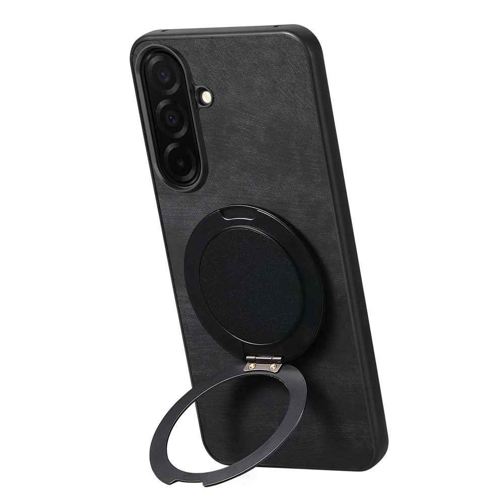 For Samsung Galaxy A57 5G Stress Relief Retro Leather Back Cover Phone Case with Rotating Kickstand - Black