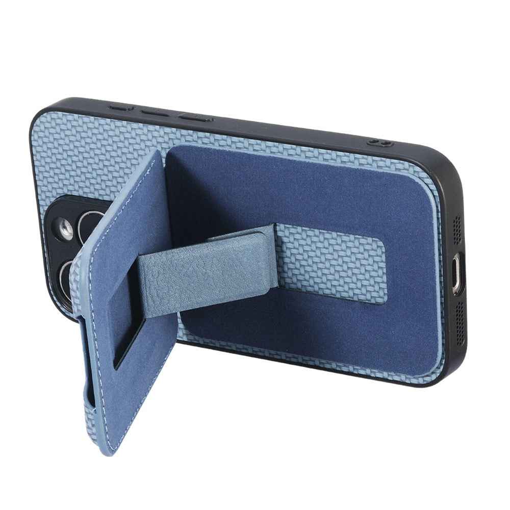 CASENEO C1-19 for Samsung Galaxy A57 5G Case Folding Kickstand Leather Back Cover Carbon Fiber Texture - Blue