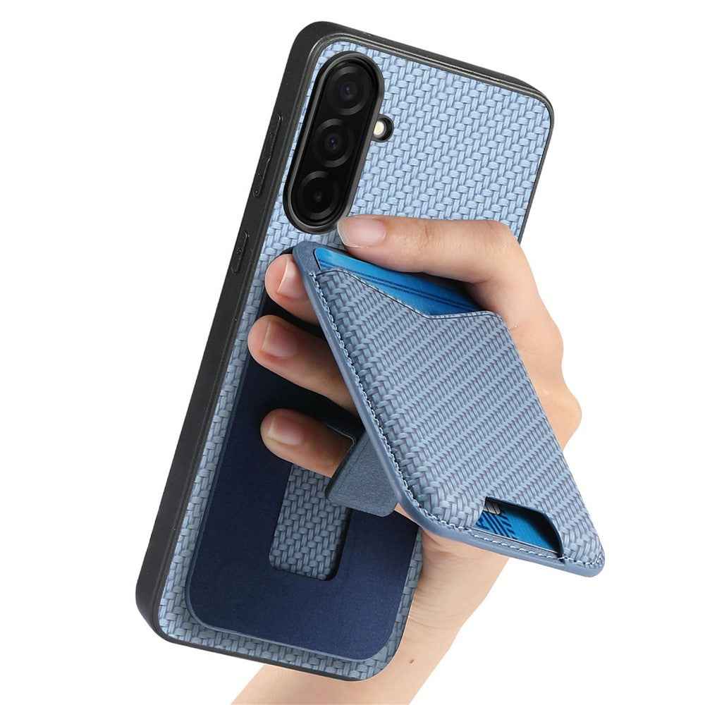 CASENEO C1-19 for Samsung Galaxy A57 5G Case Folding Kickstand Leather Back Cover Carbon Fiber Texture - Blue