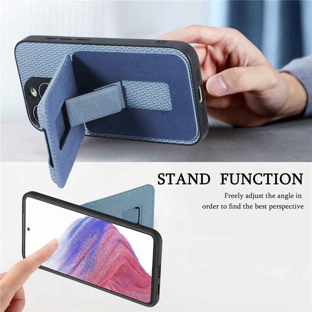 CASENEO C1-19 for Samsung Galaxy A57 5G Case Folding Kickstand Leather Back Cover Carbon Fiber Texture - Blue