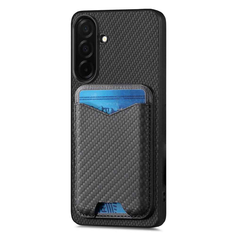 CASENEO C1-19 for Samsung Galaxy A57 5G Case Folding Kickstand Leather Back Cover Carbon Fiber Texture - Black