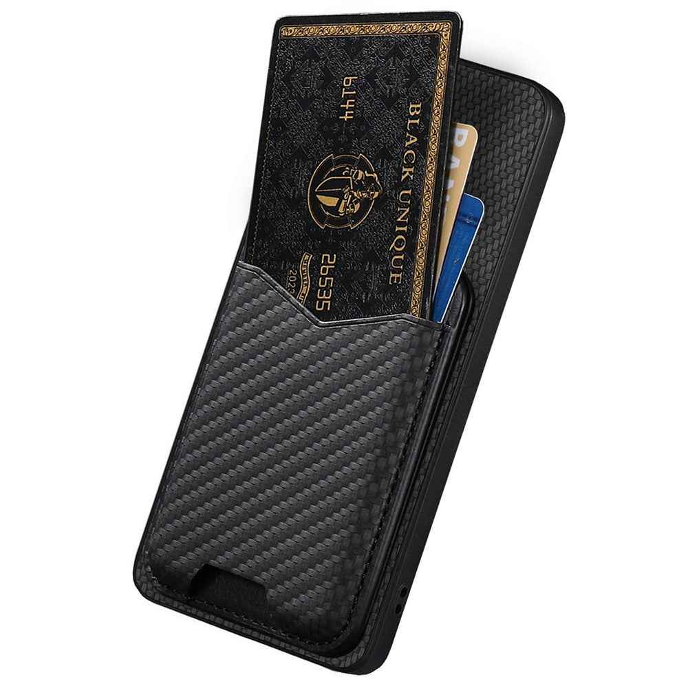 CASENEO C1-19 for Samsung Galaxy A57 5G Case Folding Kickstand Leather Back Cover Carbon Fiber Texture - Black