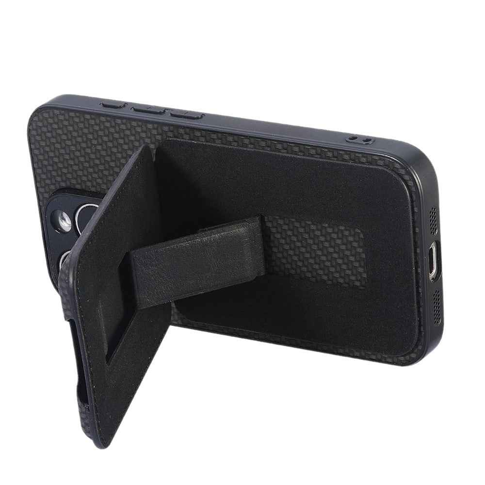 CASENEO C1-19 for Samsung Galaxy A57 5G Case Folding Kickstand Leather Back Cover Carbon Fiber Texture - Black
