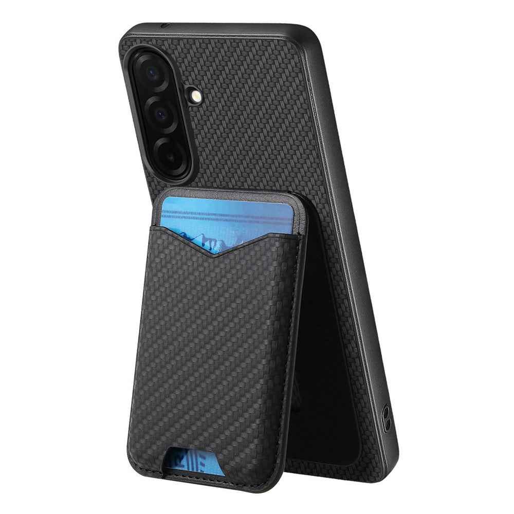 CASENEO C1-19 for Samsung Galaxy A57 5G Case Folding Kickstand Leather Back Cover Carbon Fiber Texture - Black