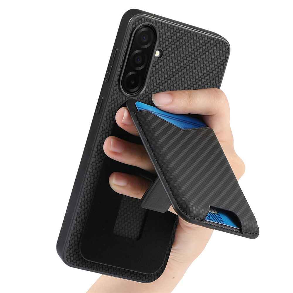 CASENEO C1-19 for Samsung Galaxy A57 5G Case Folding Kickstand Leather Back Cover Carbon Fiber Texture - Black