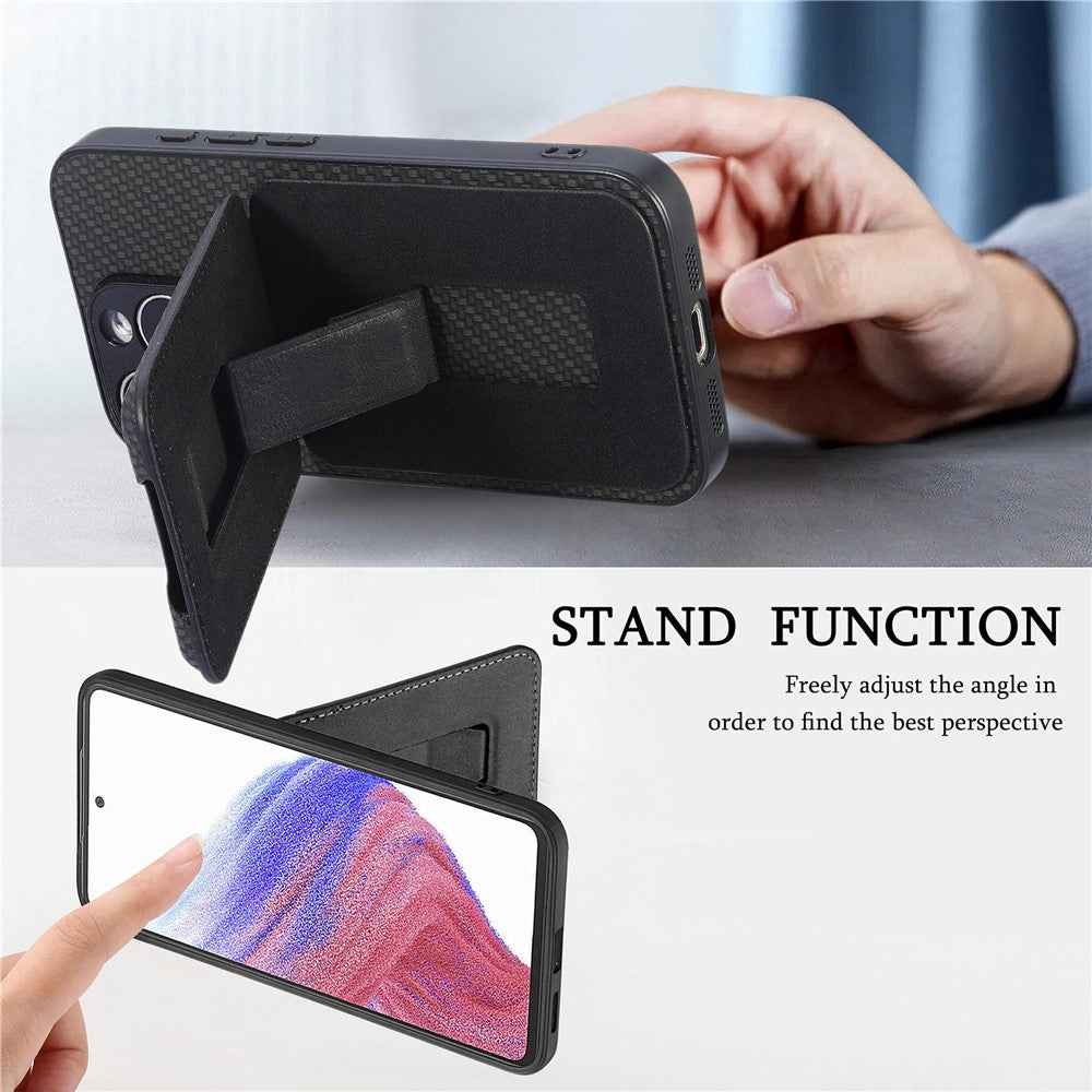CASENEO C1-19 for Samsung Galaxy A57 5G Case Folding Kickstand Leather Back Cover Carbon Fiber Texture - Black
