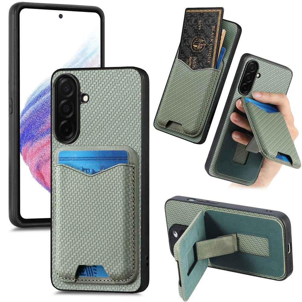 CASENEO C1-19 for Samsung Galaxy A57 5G Case Folding Kickstand Leather Back Cover Carbon Fiber Texture - Green