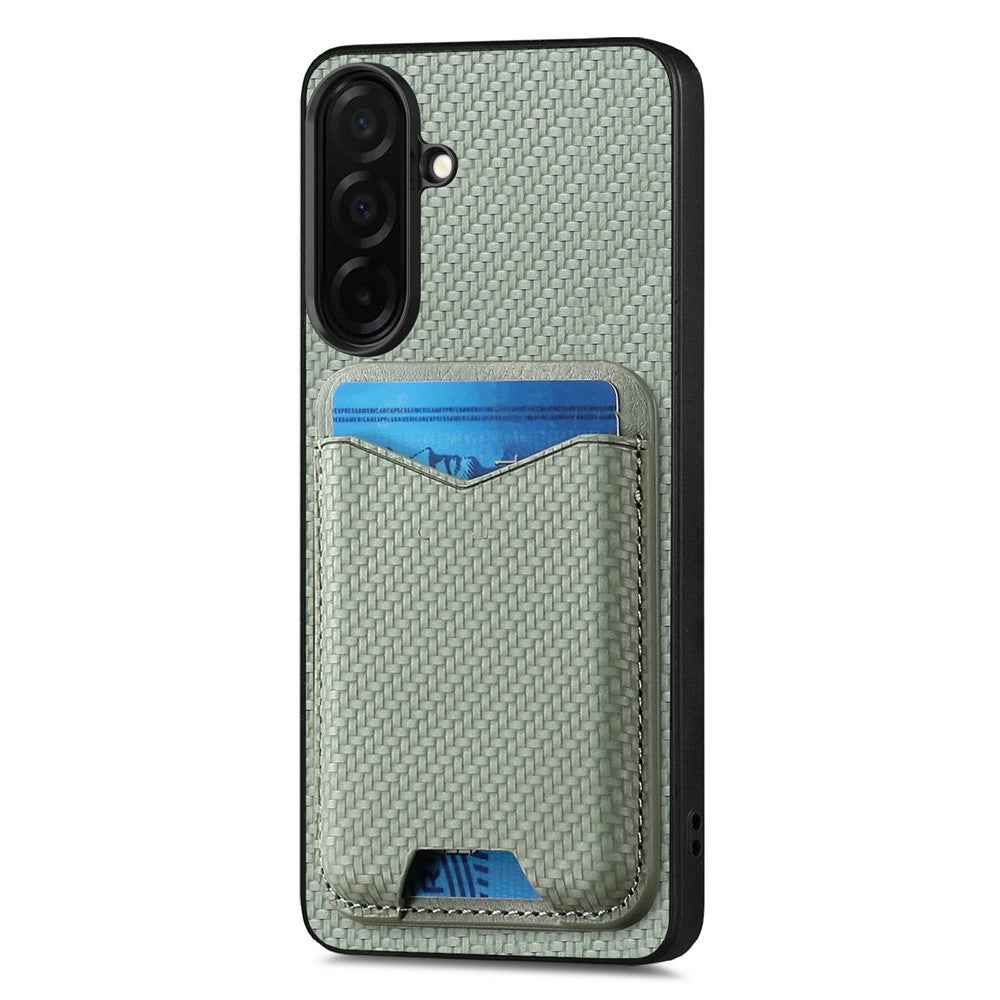 CASENEO C1-19 for Samsung Galaxy A57 5G Case Folding Kickstand Leather Back Cover Carbon Fiber Texture - Green