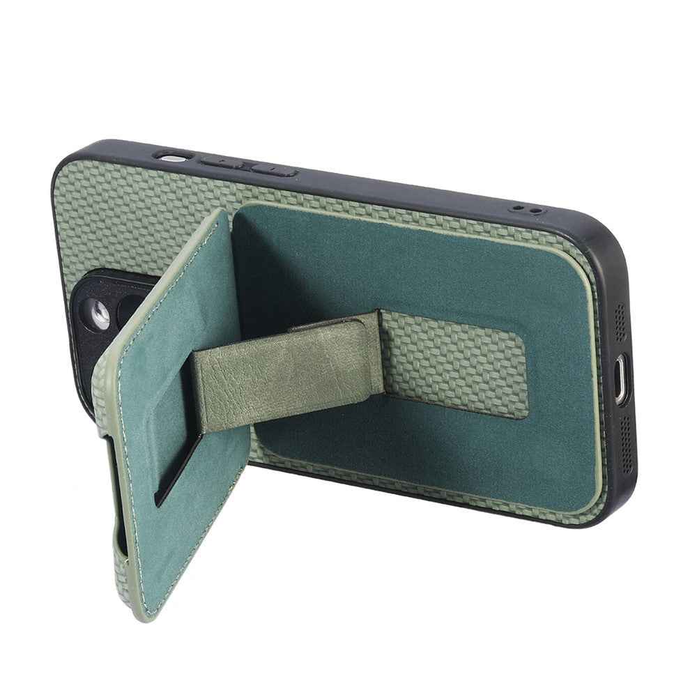 CASENEO C1-19 for Samsung Galaxy A57 5G Case Folding Kickstand Leather Back Cover Carbon Fiber Texture - Green