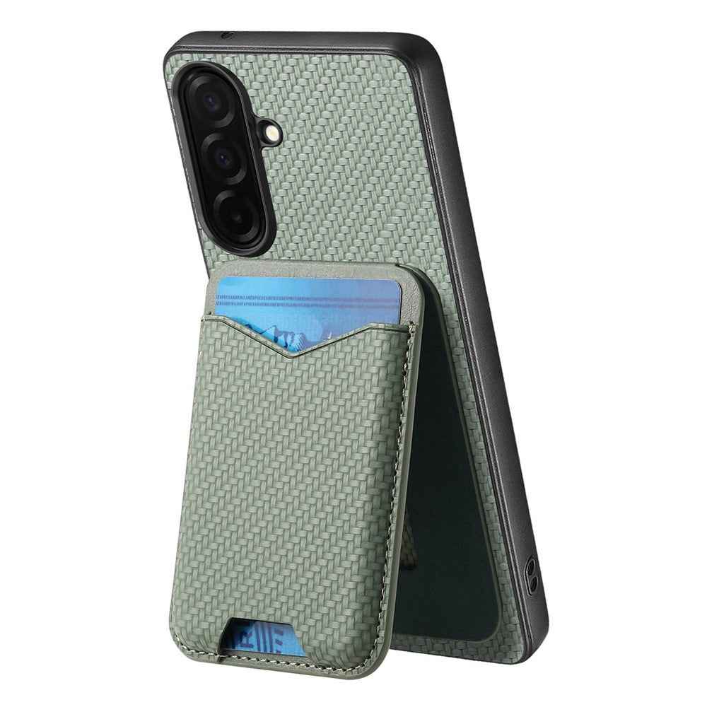 CASENEO C1-19 for Samsung Galaxy A57 5G Case Folding Kickstand Leather Back Cover Carbon Fiber Texture - Green
