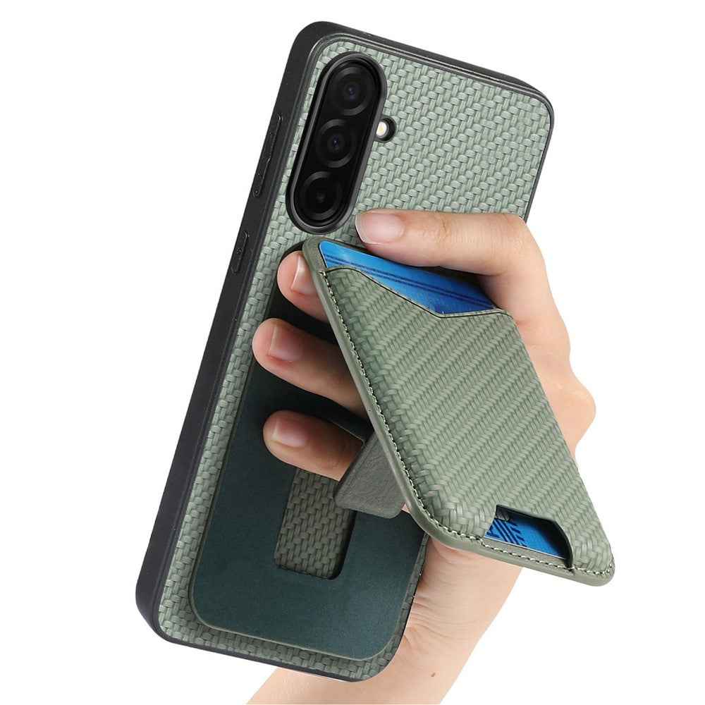 CASENEO C1-19 for Samsung Galaxy A57 5G Case Folding Kickstand Leather Back Cover Carbon Fiber Texture - Green