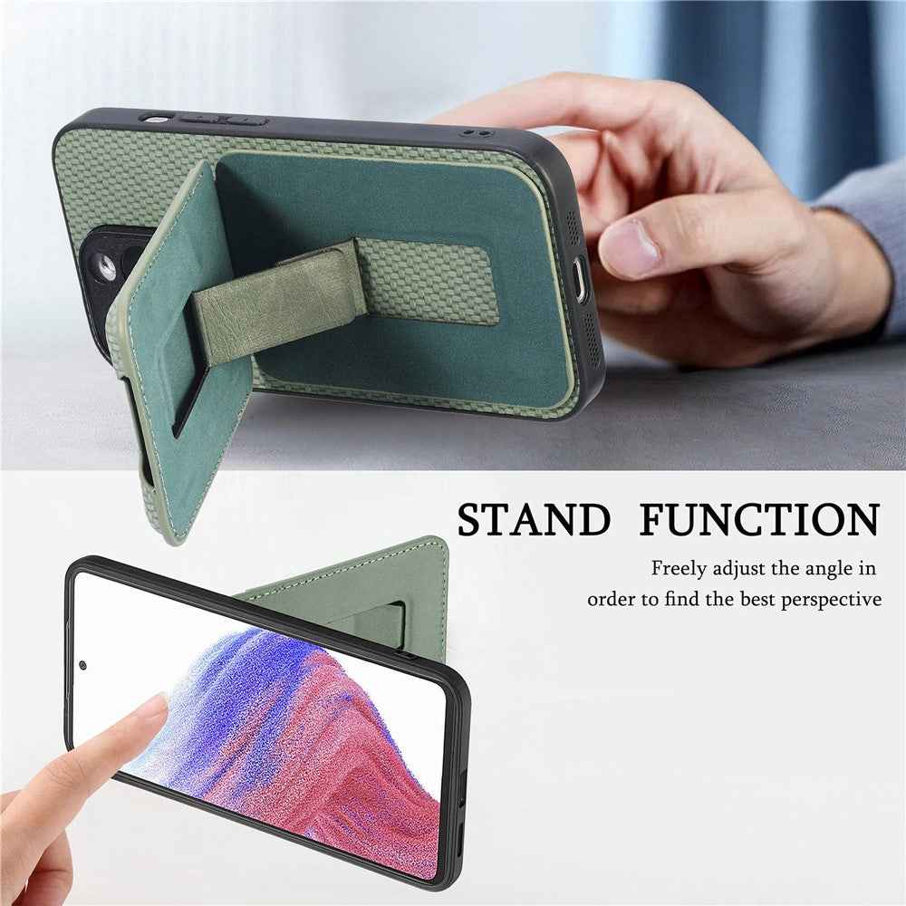 CASENEO C1-19 for Samsung Galaxy A57 5G Case Folding Kickstand Leather Back Cover Carbon Fiber Texture - Green