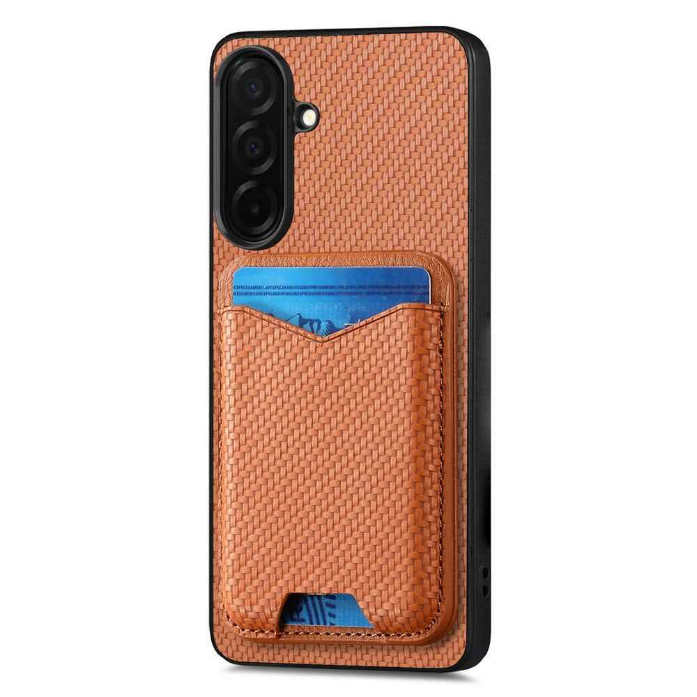 CASENEO C1-19 for Samsung Galaxy A57 5G Case Folding Kickstand Leather Back Cover Carbon Fiber Texture - Brown
