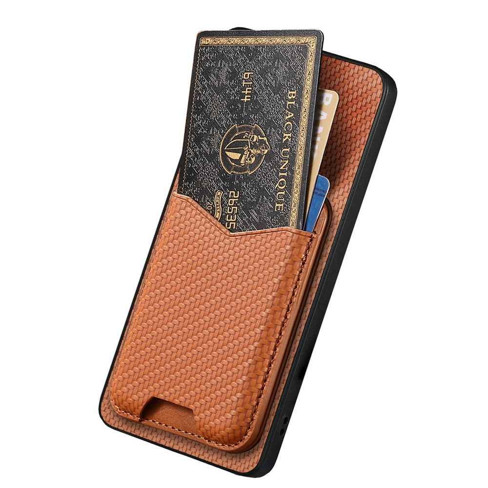 CASENEO C1-19 for Samsung Galaxy A57 5G Case Folding Kickstand Leather Back Cover Carbon Fiber Texture - Brown